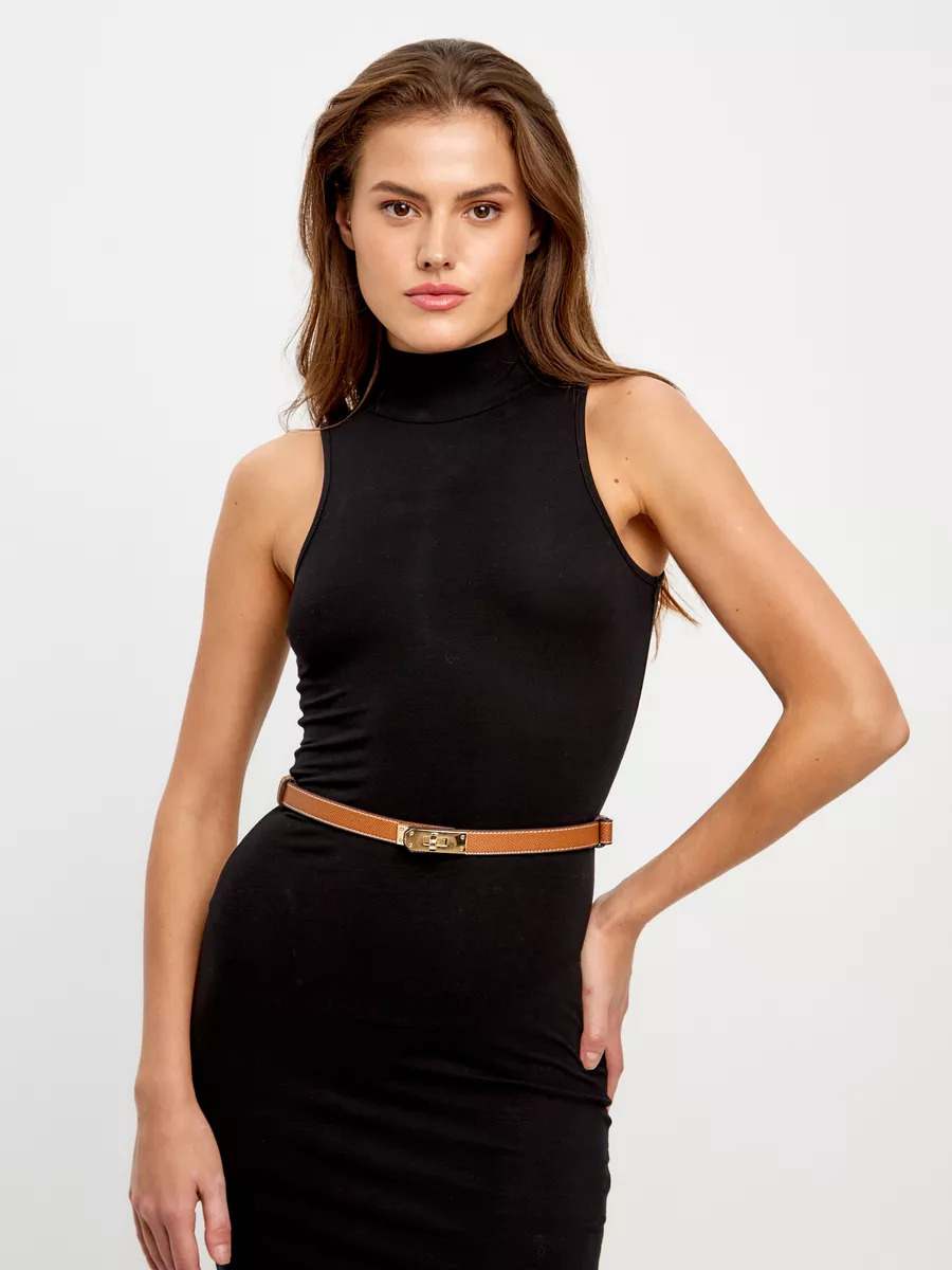 Cinto Feminino Fino Couro Legítimo Hayes Fivela Dourada