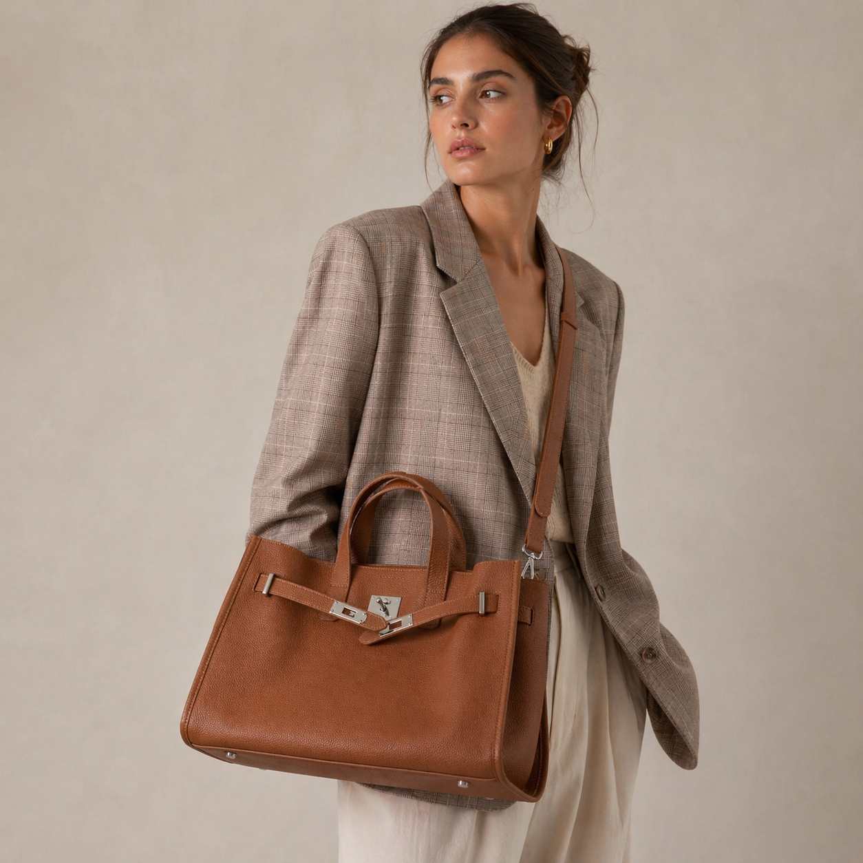 Bolsa Tote Grande Couro Legítimo Bonnet Ferragem Prata