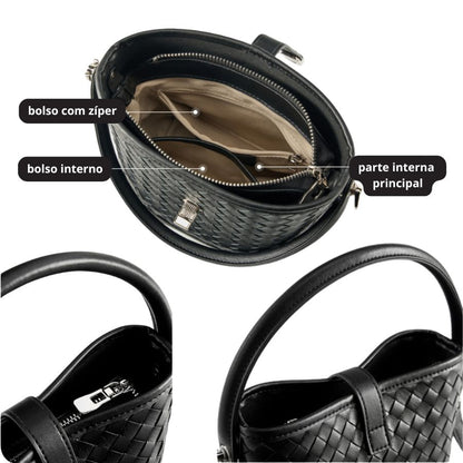 Bolsa Bucket Trançada Couro Legítimo Capri
