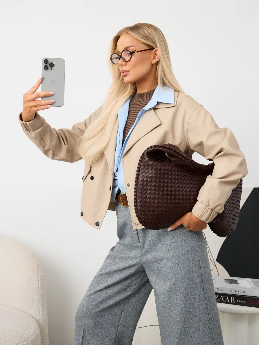 Bolsa de Ombro Maxi Trançada Havana